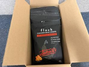 lot 117 image: 5 Bags Of Flock Chicken Skin Crisps - Hot Nashville