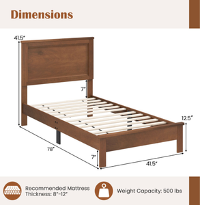 lot 32 image: Costway Twin Size Wooden Bed Frame with Headboard and Slat Support