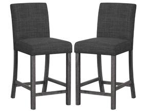 lot 40 image: COSTWAY Counter Height Bar Stools Set of 2, 24 Upholstered Mid Century Modern Island Chairs with Rubber Wood Legs, Wooden Barstools for Kitchen, Dining Room, Bar, Restaurant (Grey)