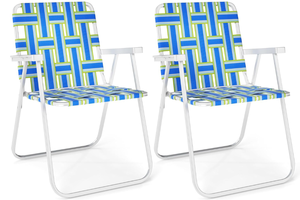 lot 94 image: LOT OF 2 GYMAX Lawn Chair Folding, Webbed Beach Lounge Chairs Set with Highback, Outdoor Portable Lightweight Camping Dinning Chair for Patio, Lawn, Poolside, Sports, Garden, Backyard (2,Blue)