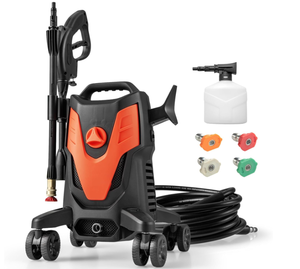 lot 99 image: COSTWAY Ironmax Electric Pressure Washer with 4 Universal Wheels, 2400 PSI High Pressure Cleaner Machine with 4 Nozzles and Soap Bottle, 1.7 GPM Portable Washer for Car, 3 Self-Priming Ways (OrangeBlack)