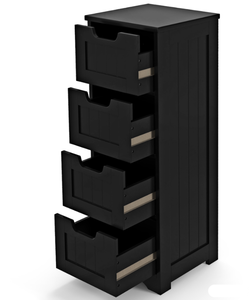 lot 102 image: Costway 4 Drawer Black Floor Bathroom Storage Cabinet H83.5 x W30.0 x D30.0 cm (Maybe Missing Hardware)