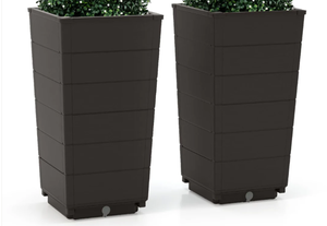 lot 109 image: Giantex Set of 2 Outdoor Flower Pot, 23 Tall Planters with Drainage Hole, Self-Watering Tray