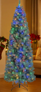 lot 110 image: BreeBe - Prelit Slim Tree with 9 Lighting Effects  Artificial Christmas Tree