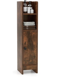 lot 111 image: Giantex Slim Bathroom Cabinet, Narrow Storage Cabinet w 3-Level Adjustable Shelf & Anti-toppling Design, Freestanding Floor Corner Toilet Paper Organizer for Bathroom, Living Room (Rustic Brown) 7D x 8W x 31.5H
