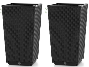 lot 115 image: Costway 2PCS Outdoor Wicker Flower Pot 22.5Tall Planters with Drainage Hole Black Overall Dimensions 13 x 13 x 22.5 (L x W x H)