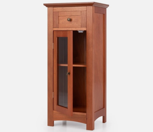 lot 125 image: Costway 3 Position Adjustable Shelf Bathroom Floor Cabinet Storage wSingle Glass Door