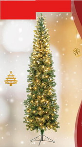 lot 127 image: COSTWAY 7 FT Half Christmas Tree, Pre-lit Artificial Xmas Tree w450 Branch Tips & 150 Warm White LED Lights for Home, Office, Party