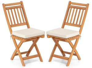 lot 132 image: Tangkula Patio Folding Chairs Set of 2, Acacia Wood Slatted Dining Chairs wSoft Seat Cushion, Natural Lightweight Portable High-Back Seating Furniture for Backyard, Porch, Poolside (Vertical)