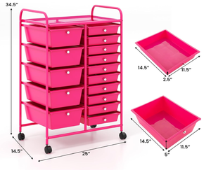 lot 137 image: SlickBlue 15-Drawer Rolling Storage Cart with Metal Frame and Colorful Drawers for Office, Home, and Garage 21D x 13W x 7H