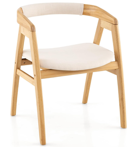 lot 142 image: GOFLAME Bamboo Accent Chair, Mid-Century Modern Armchair with Curved Backrest & Seat Cushion, Upholstered Reading Chair, Leisure Chair for Living Room, Dining Room, Bedroom, Study, Natural