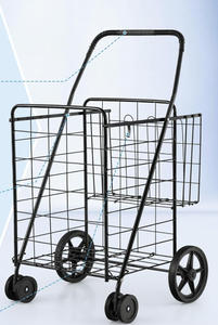 lot 149 image: COSTWAY Folding Shopping Cart, Metal Grocery Cart with Extra Basket, 360° Swiveling Front Wheels & Comfortable Handle, Light Weight Collapsible Utility Cart for Laundry, Camping (Black) 24.5D x 24W x 40H