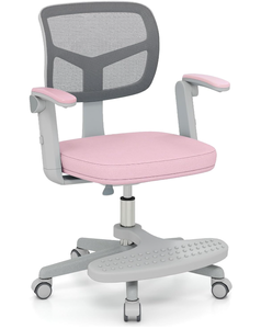 lot 207 image: Giantex Kids Desk Chair, Ergonomic Adjustable Student Rolling Chair with Footrest & Flip-up Armrest, Mesh Children Office Chair with Universal Wheels, Kids Computer Chair for Boys & Girls, Pink