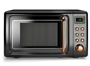 lot 208 image: Costway - 0.7Cu.ft Retro Countertop Microwave Oven 700W LED Display Glass Turntable - Rose Gold