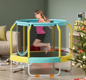 lot 228 image: GYMAX Trampoline for Toddlers, 48 ASTM Approved Toddler Trampoline with Enclosure Net, Non-Slip Handrail & Anti-Slip Foot Pads, IndoorOutdoor Kids Trampoline for Backyard 122L x 122W x 100H Centimetres (Maybe Missing Hardware)
