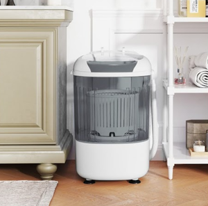 lot 257 image: Costway FP10950US-GR Portable Mini Semi-Automatic Washing Machine with Spin Tub & Drain Hose 2.5 kg Capacity - Gray