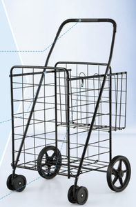 lot 261 image: Costway Folding Shopping Cart with Swiveling Wheels and Dual Storage Baskets