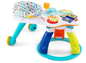 lot 314 image: BABY JOY 3 in 1 Walk Around Baby Activity Center, Discovery Play Center with Interactive Toys & Wheels, 3 Adjustable Seat Heights, Toddler Activity Table for Boys Girls 6-36 Months (White) (USED, Maybe Missing Hardwear)