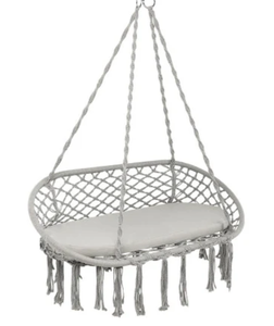 lot 321 image: Costway 2 Person Hanging Hammock Chair Macrame Swing with Zippered Cushion-Gray