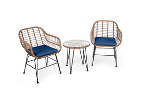 lot 329 image: Costway 3PCS Patio Rattan Bistro Set Coffee Table Armchair Garden Navy Cushion