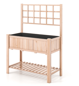 lot 348 image: Costway Raised Garden Bed Elevated Wooden Planter Box with Trellis (Missing Hardware)