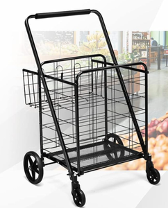 lot 355 image: COSTWAY Folding Shopping Cart, Extra Jumbo Double Basket Grocery Cart with 360° Swivel Rolling Bearing Wheels, Dense Metal Mesh Base, Large Capacity Utility Cart for Market, Grocery, Laundry (Black) 24 x 24 x 40 (L x W x H)