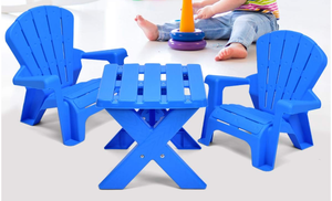 lot 358 image: Costway Plastic Children Kids Table & Chair Set 3-Piece Play Furniture InOutdoor Blue