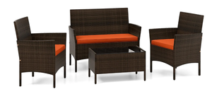 lot 360 image: Costway 4 Piece Patio Rattan Conversation Set with Cozy Seat Cushions, Orange (Maybe Missing Hardware)