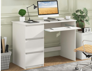 lot 405 image: Tangkula White Desk with 3 Storage Drawers & Built-in Charging Station, Home Office Desk with Keyboard Tray, PC Desk Study Writing Table, Vanity Table for Bedroom, Computer Workstation (White)