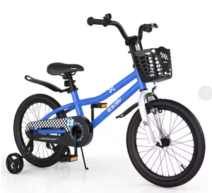 lot 70 image: Costway 16 in. Kids Bike with Removable Training Wheels and Basket for 4-Years to 8-Years Old Boys Girls Blue (Missing Hardware)