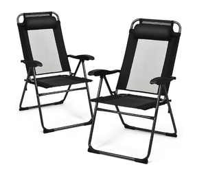 lot 76 image: Costway Set of 2 Black Steel Frame Stationary Recliner Chair with Black Mesh Seat