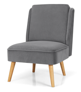 lot 78 image: Costway - Velvet Accent Chair Single Sofa Chair Leisure Chair with Wood Frame Grey - Gray  Product Height 35 inches Product Width 29.5 inches Seat Depth 23.5 inches