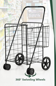 lot 150 image: Goplus Jumbo Folding Shopping Cart with Rolling Swivel Wheels, Foldable Grocery Cart on Wheels with Double Basket, Heavy Duty Utility Cart, Shopping Carts for Groceries Laundry Book Luggage Travel