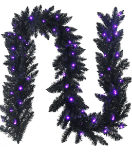 lot 152 image: Boyel Living - 9 Feet Pre-lit Christmas Halloween Garland with 50 Purple LED Lights - Black