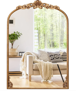 lot 154 image: CHARMAID Arched Mirror, Gold Antique Mirror, Vintage Ornate Baroque Mirror with Metal Frame 30L x 20W