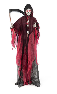 lot 157 image: Boyel Living 8ft Sound-Activated Grim Reaper with Glowing Eyes and Scary Sounds for Halloween (USED)