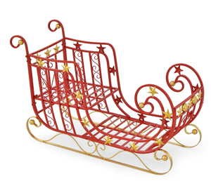 lot 158 image: Costway Red Santa Sleigh with Large Cargo Area for Gifts Metal Christmas Holiday Decor 39 x 14 x 24 (L x W x H) (Maybe Missing Hardware)