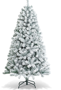 lot 174 image: COSTWAY 6 FT Snow Flocked Christmas Tree, Artificial Holiday Hinged Pine Tree with 600 Branch Tips, Solid Metal Stand, Premium Xmas Full Fake Tree for Home, Office, Party Decoration