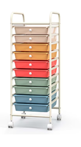 lot 270 image: Costway 10 Drawer Rolling Storage Cart Scrapbook Paper Office School Organizer Macaron