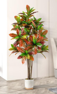 lot 272 image: Costway HZ10318-1 5 ft. Tall Artificial Croton Plant with Gradient Leaves & Nursery Pot