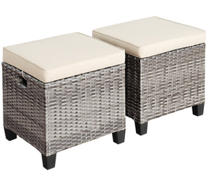 lot 284 image: Patiojoy 2PCS Patio Rattan Cushioned Ottoman Seat Foot Rest Beige