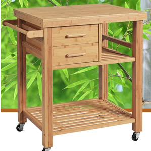 lot 291 image: SILKYDRY Kitchen Island, Rolling Butcher Block Kitchen Cart on Wheels, Bamboo Kitchen Trolley with Drawers, Shelves, Towel Rack, Small Kitchen Island Cart for Dining Room 21.5D x 32.5W x 35.5H