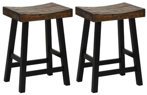 lot 426 image: COSTWAY Wooden Saddle Stools Set of 2, 24-inch Counter Height Bar Stools with Curved Seat Surface, Rubber Wood, Acacia Wood, Footrests, Kitchen Island Bar Stools for Restaurant Cafe Pub, BrownBlack