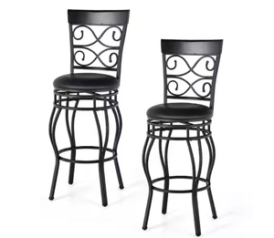 lot 436 image: Costway Vintage Swivel Bar Stools 30 in. Bistro Upholstered Dining Chairs Black (Set of 2) (USED, Maybe Missing Hardwear)