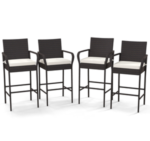 lot 449 image: SET OF 4 Costway Outdoor PE Rattan Cushioned Barstool Set with Armrests