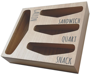 lot 162 image: Losvio Bag Storage Organizer for Kitchen Drawer, Wooden Farmhouse Style Bags Organizer, Compatible with Gallon, Quart, Sandwich and Snack Variety Size Bag (Natural)