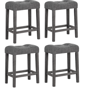 lot 86 image: Giantex 24 Bar Stools Set of 4, Backless Counter Height Saddle Bar Stools wPadded Seat, Solid Rubber Wood Legs, Farmhouse Linen Fabric Upholstered Barstools for Kitchen Counter Island, Cafe, Gray (Maybe Missing Hardware)