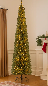 lot 184 image: BreeBe - Artificial Pencil Tree with Memory Branch Tips and Warm White LEDs - Green