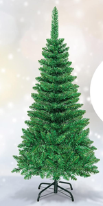 lot 191 image: Goplus 4.5FT Prelit Pencil Christmas Tree, Premium Hinged Fir Tree, with 150 LED Lights and Solid Metal Stand, Easy Assemble, Ideal Xmas Decor for Home and Office