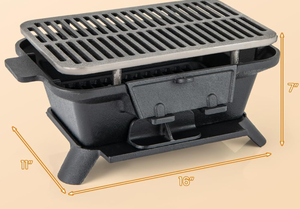 lot 235 image: Giantex Portable Hibachi Grill, Double-sided Cast Iron Grill with Air Regulating Door & Fire Gate, Grate Lifter, Ideal for Outdoor Picnic, Camping & Backyard Barbecue Cooking 11D x 16W x 7H